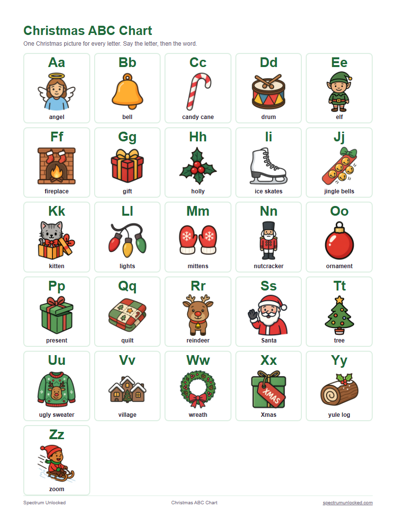 Christmas abc picture chart preview