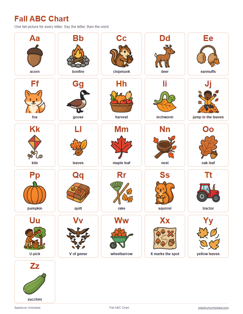 Fall abc picture chart preview