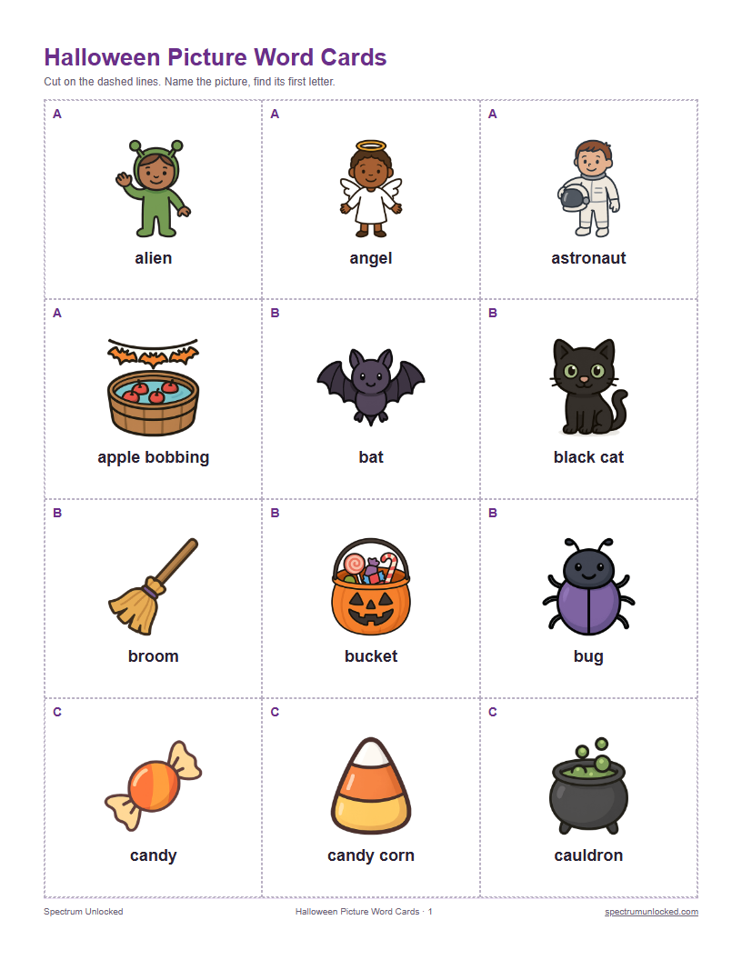 Halloween picture word cards preview